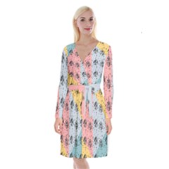 Abstract Christmas Balls Pattern Long Sleeve Velvet Front Wrap Dress