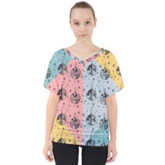 Abstract Christmas Balls Pattern V-neck Dolman Drape Top