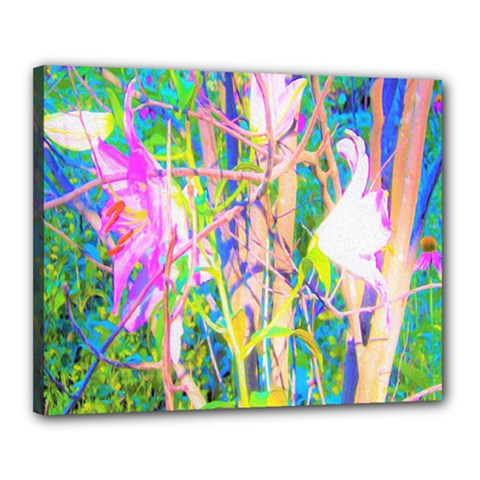 Abstract Oriental Lilies In My Rubio Garden Canvas 20  X 16  (stretched) by myrubiogarden