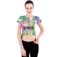 Abstract Oriental Lilies In My Rubio Garden Crew Neck Crop Top by myrubiogarden