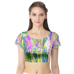 Abstract Oriental Lilies In My Rubio Garden Short Sleeve Crop Top by myrubiogarden