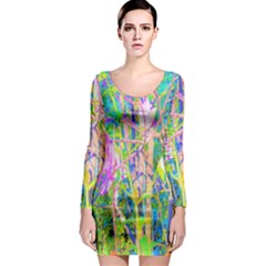 Abstract Oriental Lilies In My Rubio Garden Long Sleeve Bodycon Dress by myrubiogarden