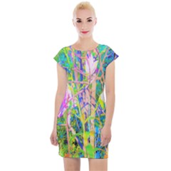 Abstract Oriental Lilies In My Rubio Garden Cap Sleeve Bodycon Dress by myrubiogarden