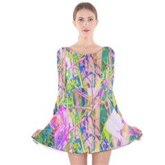 Abstract Oriental Lilies In My Rubio Garden Long Sleeve Velvet Skater Dress by myrubiogarden