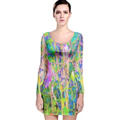 Abstract Oriental Lilies In My Rubio Garden Long Sleeve Velvet Bodycon Dress by myrubiogarden