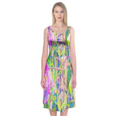 Abstract Oriental Lilies In My Rubio Garden Midi Sleeveless Dress by myrubiogarden