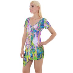 Abstract Oriental Lilies In My Rubio Garden Short Sleeve Asymmetric Mini Dress by myrubiogarden