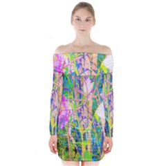 Abstract Oriental Lilies In My Rubio Garden Long Sleeve Off Shoulder Dress by myrubiogarden