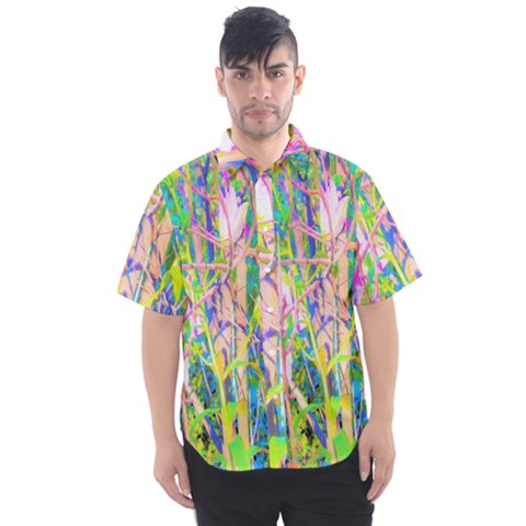 Abstract Oriental Lilies In My Rubio Garden Men s Short Sleeve Shirt by myrubiogarden