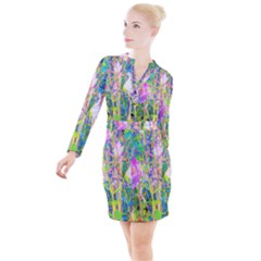 Abstract Oriental Lilies In My Rubio Garden Button Long Sleeve Dress by myrubiogarden