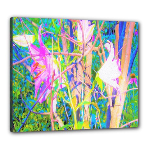 Abstract Oriental Lilies In My Rubio Garden Canvas 24  X 20  (stretched) by myrubiogarden