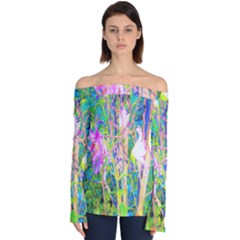 Abstract Oriental Lilies In My Rubio Garden Off Shoulder Long Sleeve Top by myrubiogarden