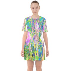 Abstract Oriental Lilies In My Rubio Garden Sixties Short Sleeve Mini Dress by myrubiogarden