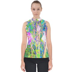 Abstract Oriental Lilies In My Rubio Garden Mock Neck Shell Top