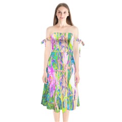 Abstract Oriental Lilies In My Rubio Garden Shoulder Tie Bardot Midi Dress by myrubiogarden