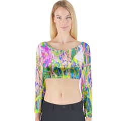 Abstract Oriental Lilies In My Rubio Garden Long Sleeve Crop Top by myrubiogarden