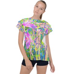 Abstract Oriental Lilies In My Rubio Garden Ruffle Collar Chiffon Blouse