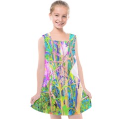 Abstract Oriental Lilies In My Rubio Garden Kids  Cross Back Dress