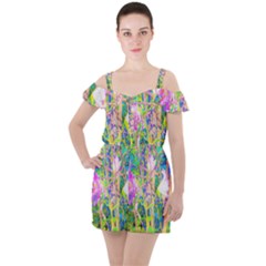 Abstract Oriental Lilies In My Rubio Garden Ruffle Cut Out Chiffon Playsuit by myrubiogarden