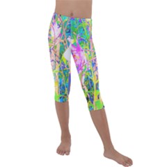 Abstract Oriental Lilies In My Rubio Garden Kids  Lightweight Velour Capri Leggings 