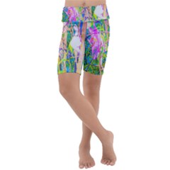 Abstract Oriental Lilies In My Rubio Garden Kids  Lightweight Velour Cropped Yoga Leggings