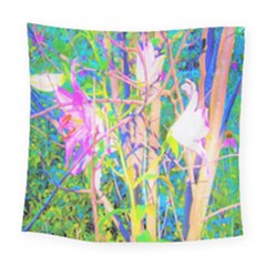 Abstract Oriental Lilies In My Rubio Garden Square Tapestry (large) by myrubiogarden