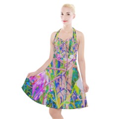 Abstract Oriental Lilies In My Rubio Garden Halter Party Swing Dress  by myrubiogarden