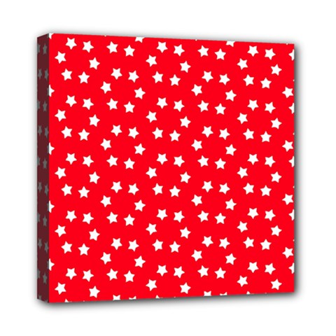 Christmas Pattern White Stars Red Mini Canvas 8  X 8  (stretched) by Mariart