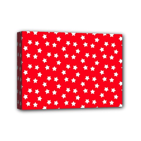 Christmas Pattern White Stars Red Mini Canvas 7  X 5  (stretched)