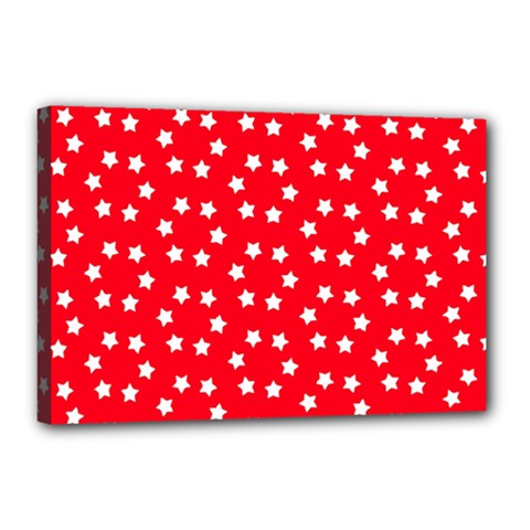 Christmas Pattern White Stars Red Canvas 18  X 12  (stretched)