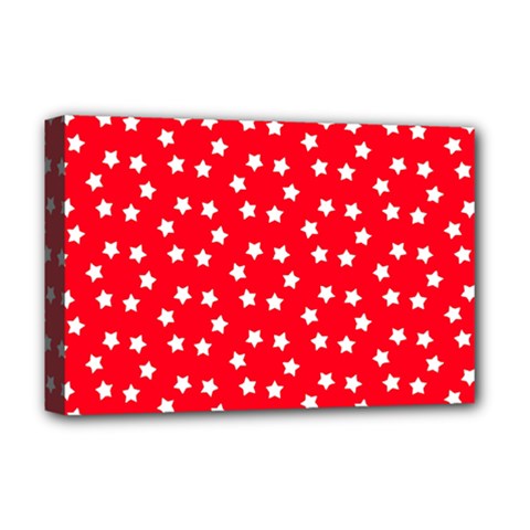 Christmas Pattern White Stars Red Deluxe Canvas 18  X 12  (stretched) by Mariart