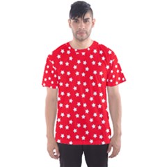 Christmas Pattern White Stars Red Men s Sports Mesh Tee