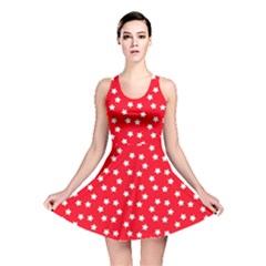 Christmas Pattern White Stars Red Reversible Skater Dress