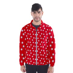 Christmas Pattern White Stars Red Windbreaker (men)