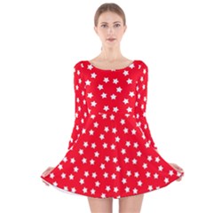 Christmas Pattern White Stars Red Long Sleeve Velvet Skater Dress