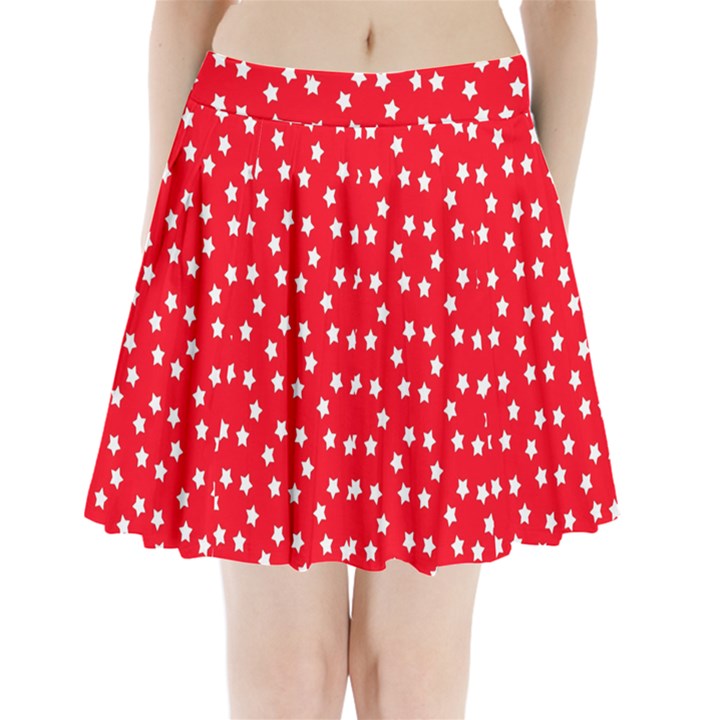 Christmas Pattern White Stars Red Pleated Mini Skirt