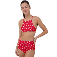 Christmas Pattern White Stars Red High Waist Tankini Set by Mariart