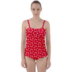 Christmas Pattern White Stars Red Twist Front Tankini Set by Mariart