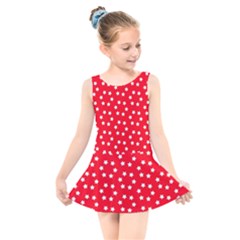 Christmas Pattern White Stars Red Kids  Skater Dress Swimsuit by Mariart