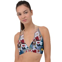 Merry Christmas, Santa Claus With Funny Cockroach In The Night Halter Plunge Bikini Top by FantasyWorld7