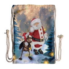 Merry Christmas, Santa Claus With Funny Cockroach In The Night Drawstring Bag (large) by FantasyWorld7