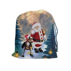 Merry Christmas, Santa Claus With Funny Cockroach In The Night Drawstring Pouch (xl) by FantasyWorld7