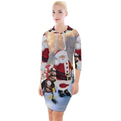 Merry Christmas, Santa Claus With Funny Cockroach In The Night Quarter Sleeve Hood Bodycon Dress by FantasyWorld7