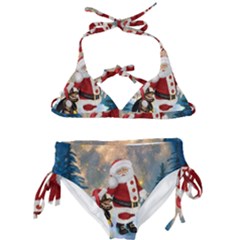 Merry Christmas, Santa Claus With Funny Cockroach In The Night Kids  Classic Bikini Set by FantasyWorld7