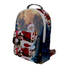 Merry Christmas, Santa Claus With Funny Cockroach In The Night Flap Pocket Backpack (large) by FantasyWorld7