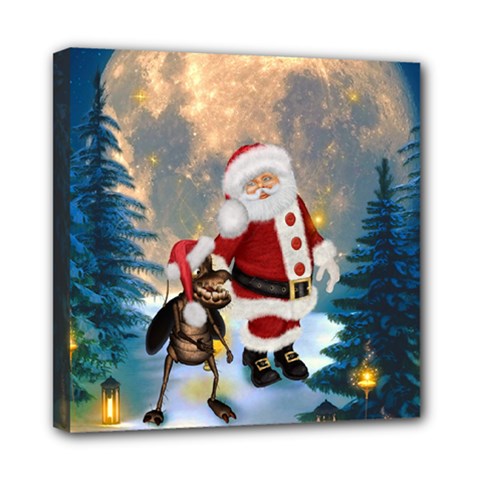 Merry Christmas, Santa Claus With Funny Cockroach In The Night Mini Canvas 8  X 8  (stretched) by FantasyWorld7