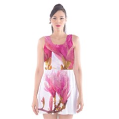 Wild Magnolia Flower, Watercolor Art Scoop Neck Skater Dress by picsaspassion