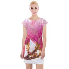 Wild Magnolia Flower, Watercolor Art Cap Sleeve Bodycon Dress by picsaspassion