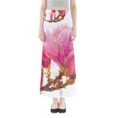 Wild Magnolia Flower, Watercolor Art Full Length Maxi Skirt by picsaspassion