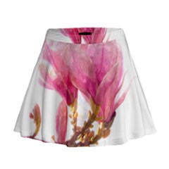 Wild Magnolia Flower, Watercolor Art Mini Flare Skirt by picsaspassion